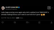 Fans react to Lady Gaga's Global Spotify achievement (Image via X/aapkadilipgupta)